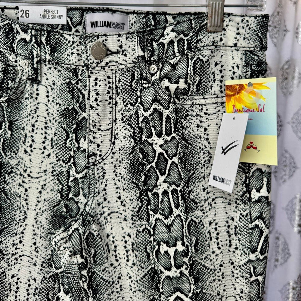William Rast Skinny Black and White Jeans with Snakeskin Print
